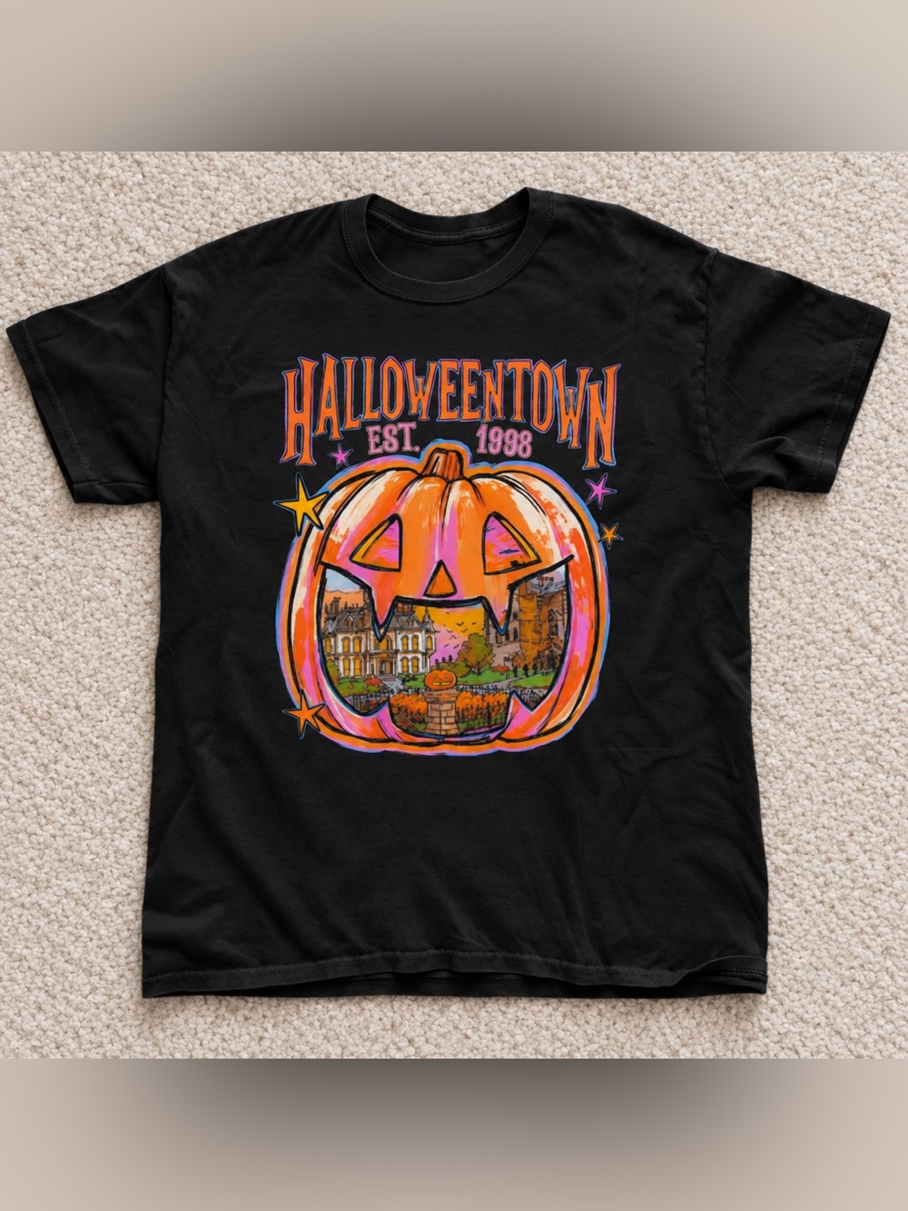 HalloweenTown Pumpkin Graphic Kids Tee - Black Reprint Gildan Tee
